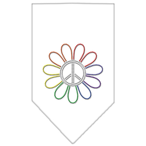 Rainbow Peace Flower Rhinestone Bandana White Small